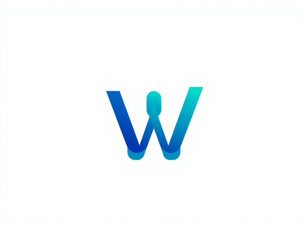 Abstract logo mark: a stylized letter 'W' formed by interconnected geometric paths, gradient of deep blue to teal, clean vector style, isolated on white background. 8k vector illustration.